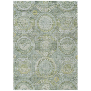 HomeRoots 5' Sage and Gold Medallion Area Rug – Timeless, Durable, and Washable for Indoor & Outdoor Spaces 5' X 8' 616575