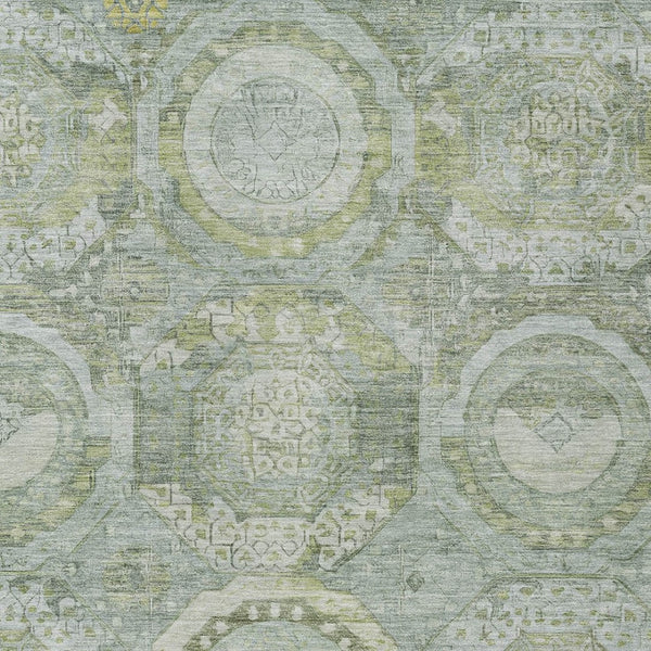 HomeRoots 5' Sage and Gold Medallion Area Rug – Timeless, Durable, and Washable for Indoor & Outdoor Spaces 5' X 8' 616575
