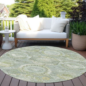 HomeRoots 5' Sage and Gold Medallion Area Rug – Timeless, Durable, and Washable for Indoor & Outdoor Spaces 8' Round 616576
