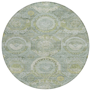 HomeRoots 5' Sage and Gold Medallion Area Rug – Timeless, Durable, and Washable for Indoor & Outdoor Spaces 8' Round 616576