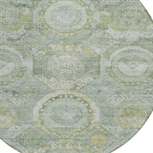 HomeRoots 5' Sage and Gold Medallion Area Rug – Timeless, Durable, and Washable for Indoor & Outdoor Spaces 8' Round 616576