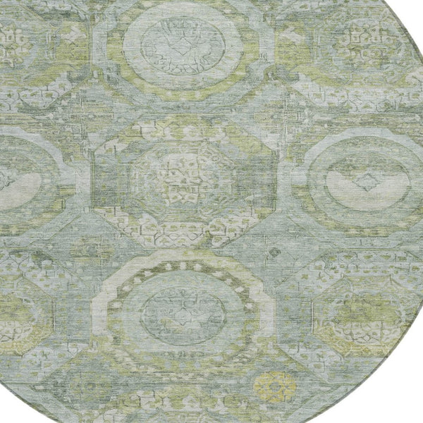 HomeRoots 5' Sage and Gold Medallion Area Rug – Timeless, Durable, and Washable for Indoor & Outdoor Spaces 8' Round 616576