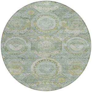 HomeRoots 5' Sage and Gold Medallion Area Rug – Timeless, Durable, and Washable for Indoor & Outdoor Spaces 8' Round 616576