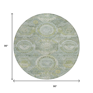 HomeRoots 5' Sage and Gold Medallion Area Rug – Timeless, Durable, and Washable for Indoor & Outdoor Spaces 8' Round 616576