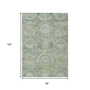 HomeRoots 5' Sage and Gold Medallion Area Rug – Timeless, Durable, and Washable for Indoor & Outdoor Spaces 8' X 10' 616577