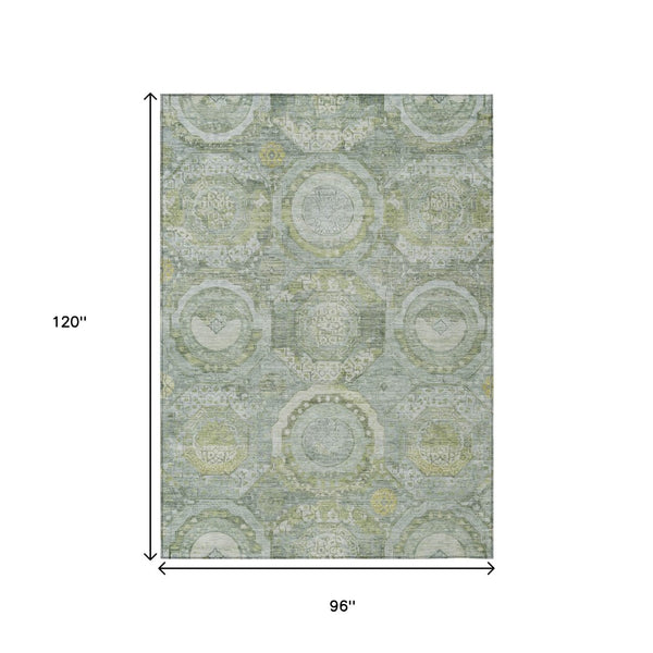 HomeRoots 5' Sage and Gold Medallion Area Rug – Timeless, Durable, and Washable for Indoor & Outdoor Spaces 8' X 10' 616577