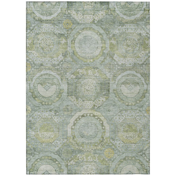 HomeRoots 5' Sage and Gold Medallion Area Rug – Timeless, Durable, and Washable for Indoor & Outdoor Spaces 8' X 10' 616577