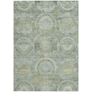 HomeRoots 5' Sage and Gold Medallion Area Rug – Timeless, Durable, and Washable for Indoor & Outdoor Spaces 8' X 10' 616577