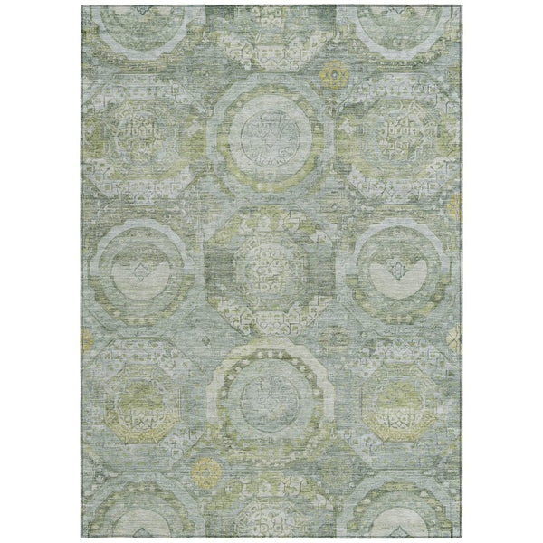 HomeRoots 5' Sage and Gold Medallion Area Rug – Timeless, Durable, and Washable for Indoor & Outdoor Spaces 8' X 10' 616577