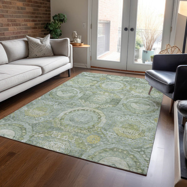 HomeRoots 5' Sage and Gold Medallion Area Rug – Timeless, Durable, and Washable for Indoor & Outdoor Spaces 8' X 10' 616577