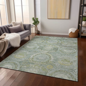 HomeRoots 5' Sage and Gold Medallion Area Rug – Timeless, Durable, and Washable for Indoor & Outdoor Spaces 8' X 10' 616577