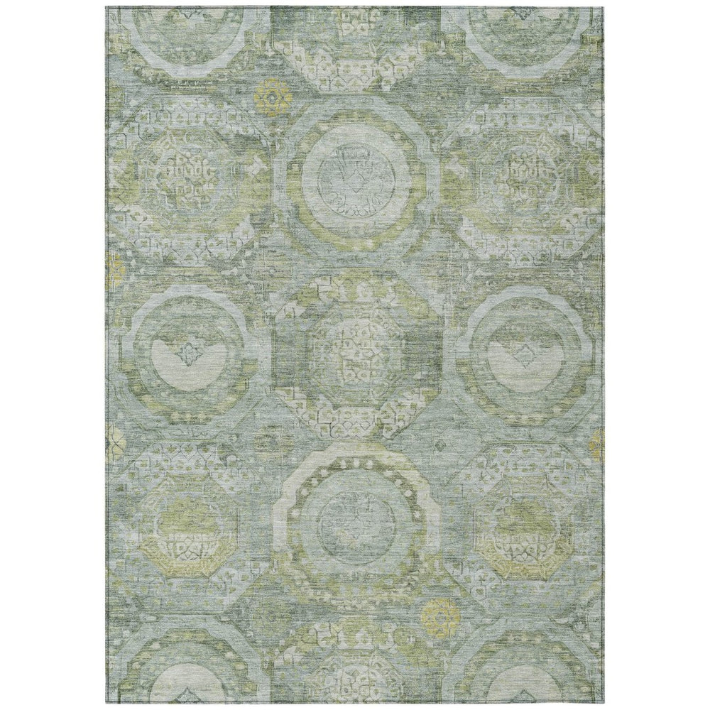 HomeRoots 9' X 12' Sage and Gold Medallion Rug - Durable, Washable Area Rug for Indoor and Outdoor Use 616578