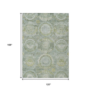 HomeRoots 5' Sage and Gold Medallion Area Rug – Timeless, Durable, and Washable for Indoor & Outdoor Spaces 10' X 14' 616579