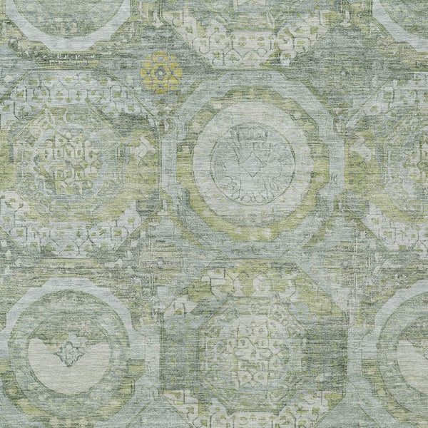 HomeRoots 5' Sage and Gold Medallion Area Rug – Timeless, Durable, and Washable for Indoor & Outdoor Spaces 10' X 14' 616579