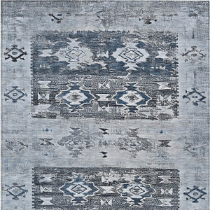 HomeRoots 5' Blue and Denim Blue Aztec Indoor Outdoor Area Rug - Stylish, Washable, and Durable for Any Space 5' X 8' 616593