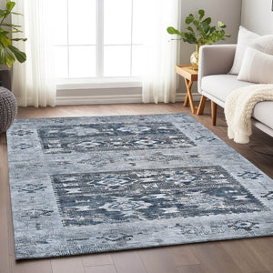 HomeRoots 5' Blue and Denim Blue Aztec Indoor Outdoor Area Rug - Stylish, Washable, and Durable for Any Space 5' X 8' 616593