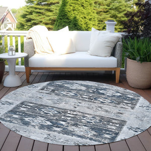 HomeRoots 5' Blue and Denim Blue Aztec Indoor Outdoor Area Rug - Stylish, Washable, and Durable for Any Space 8' Round 616594