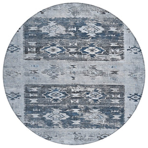 HomeRoots 5' Blue and Denim Blue Aztec Indoor Outdoor Area Rug - Stylish, Washable, and Durable for Any Space 8' Round 616594