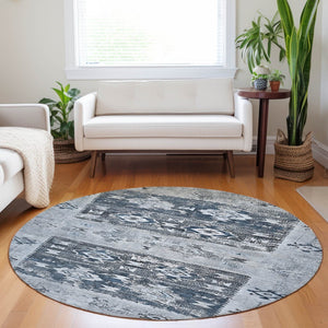 HomeRoots 5' Blue and Denim Blue Aztec Indoor Outdoor Area Rug - Stylish, Washable, and Durable for Any Space 8' Round 616594