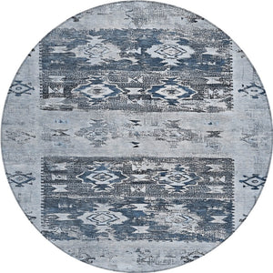 HomeRoots 5' Blue and Denim Blue Aztec Indoor Outdoor Area Rug - Stylish, Washable, and Durable for Any Space 8' Round 616594