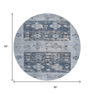HomeRoots 5' Blue and Denim Blue Aztec Indoor Outdoor Area Rug - Stylish, Washable, and Durable for Any Space 8' Round 616594