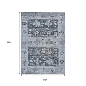HomeRoots 5' Blue and Denim Blue Aztec Indoor Outdoor Area Rug - Stylish, Washable, and Durable for Any Space 8' X 10' 616595
