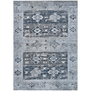 HomeRoots 5' Blue and Denim Blue Aztec Indoor Outdoor Area Rug - Stylish, Washable, and Durable for Any Space 8' X 10' 616595