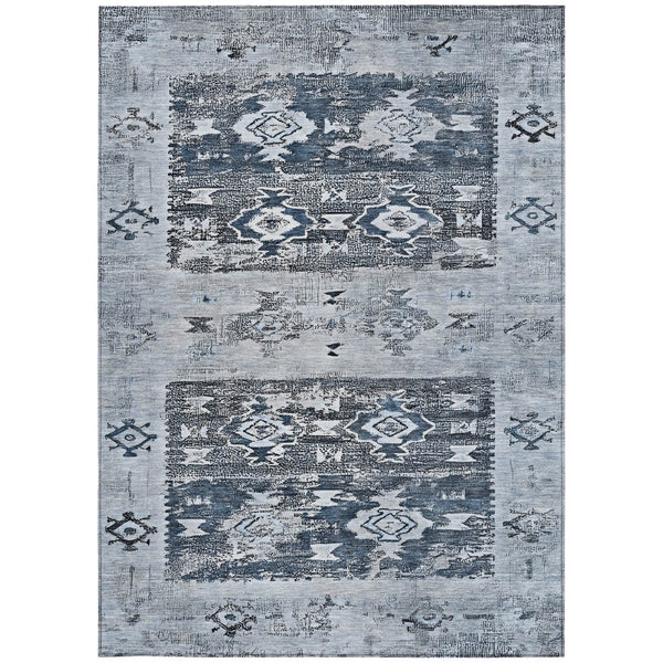HomeRoots 5' Blue and Denim Blue Aztec Indoor Outdoor Area Rug - Stylish, Washable, and Durable for Any Space 8' X 10' 616595