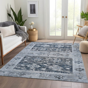 HomeRoots 5' Blue and Denim Blue Aztec Indoor Outdoor Area Rug - Stylish, Washable, and Durable for Any Space 8' X 10' 616595