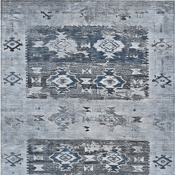 HomeRoots 5' Blue and Denim Blue Aztec Indoor Outdoor Area Rug - Stylish, Washable, and Durable for Any Space 9' X 12' 616596