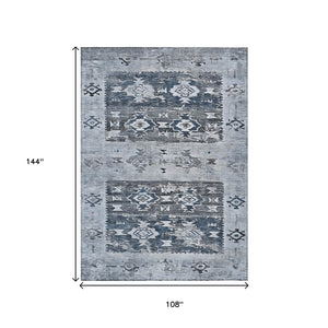 HomeRoots 5' Blue and Denim Blue Aztec Indoor Outdoor Area Rug - Stylish, Washable, and Durable for Any Space 9' X 12' 616596