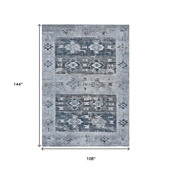 HomeRoots 5' Blue and Denim Blue Aztec Indoor Outdoor Area Rug - Stylish, Washable, and Durable for Any Space 9' X 12' 616596