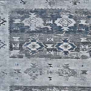 HomeRoots 5' Blue and Denim Blue Aztec Indoor Outdoor Area Rug - Stylish, Washable, and Durable for Any Space 9' X 12' 616596