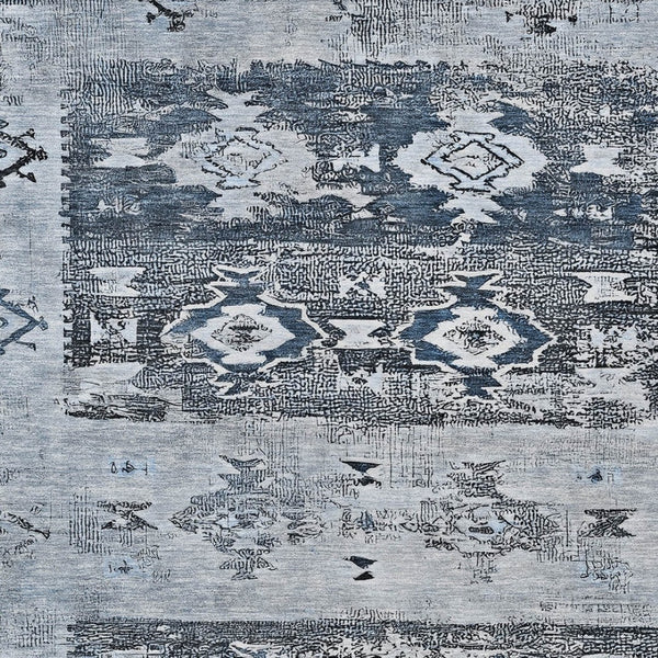 HomeRoots 5' Blue and Denim Blue Aztec Indoor Outdoor Area Rug - Stylish, Washable, and Durable for Any Space 9' X 12' 616596