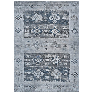 HomeRoots 5' Blue and Denim Blue Aztec Indoor Outdoor Area Rug - Stylish, Washable, and Durable for Any Space 10' X 14' 616597