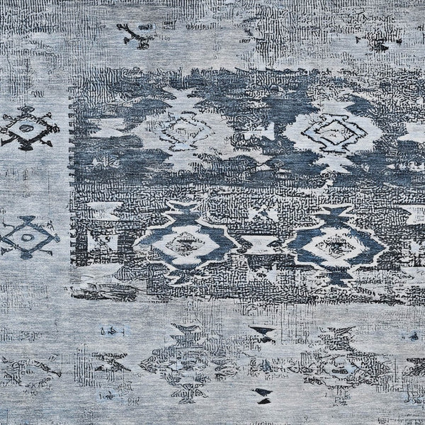 HomeRoots 5' Blue and Denim Blue Aztec Indoor Outdoor Area Rug - Stylish, Washable, and Durable for Any Space 10' X 14' 616597