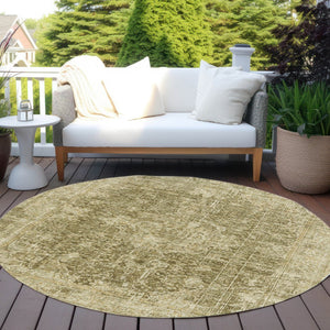 HomeRoots 5' Brown and Beige Abstract Area Rug - Stylish, Durable, Washable for Indoor/Outdoor Spaces 8' Round 616600