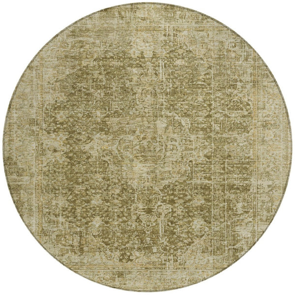 HomeRoots 5' Brown and Beige Abstract Area Rug - Stylish, Durable, Washable for Indoor/Outdoor Spaces 8' Round 616600