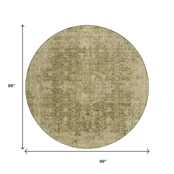 HomeRoots 5' Brown and Beige Abstract Area Rug - Stylish, Durable, Washable for Indoor/Outdoor Spaces 8' Round 616600