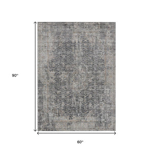 HomeRoots 5' Charcoal and Silver Abstract Area Rug - Stylish, Washable, Durable for Indoor and Outdoor Spaces 5' X 8' 616605
