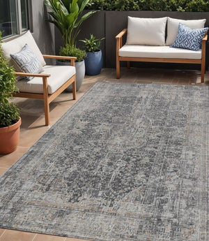 HomeRoots 5' Charcoal and Silver Abstract Area Rug - Stylish, Washable, Durable for Indoor and Outdoor Spaces 5' X 8' 616605