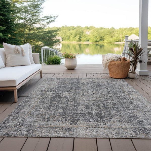 HomeRoots 5' Charcoal and Silver Abstract Area Rug - Stylish, Washable, Durable for Indoor and Outdoor Spaces 5' X 8' 616605