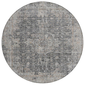 HomeRoots 5' Charcoal and Silver Abstract Area Rug - Stylish, Washable, Durable for Indoor and Outdoor Spaces 8' Round 616606