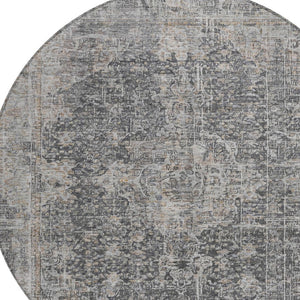 HomeRoots 5' Charcoal and Silver Abstract Area Rug - Stylish, Washable, Durable for Indoor and Outdoor Spaces 8' Round 616606