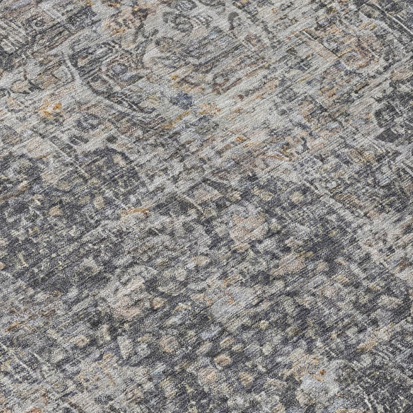HomeRoots 5' Charcoal and Silver Abstract Area Rug - Stylish, Washable, Durable for Indoor and Outdoor Spaces 8' Round 616606