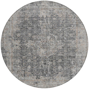 HomeRoots 5' Charcoal and Silver Abstract Area Rug - Stylish, Washable, Durable for Indoor and Outdoor Spaces 8' Round 616606
