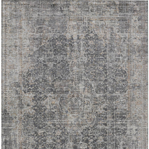 HomeRoots 5' Charcoal and Silver Abstract Area Rug - Stylish, Washable, Durable for Indoor and Outdoor Spaces 8' X 10' 616607