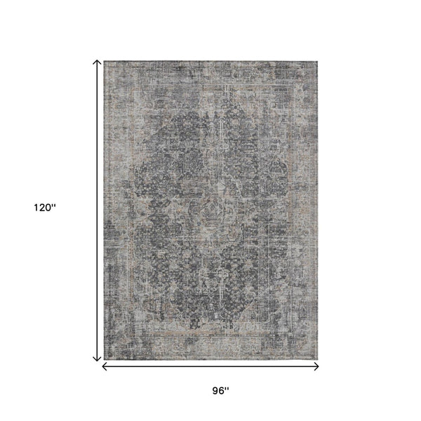 HomeRoots 5' Charcoal and Silver Abstract Area Rug - Stylish, Washable, Durable for Indoor and Outdoor Spaces 8' X 10' 616607