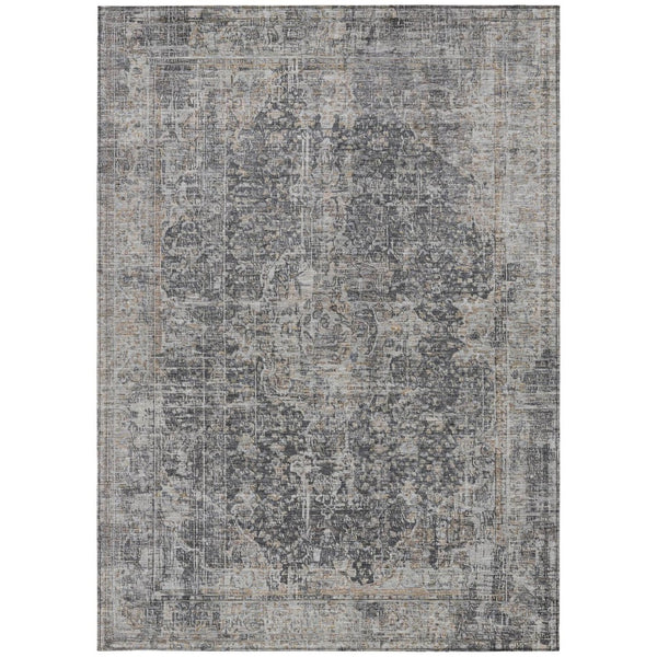 HomeRoots 9' Charcoal and Silver Abstract Washable Area Rug – Durable Indoor/Outdoor Design for Modern Spaces 616608