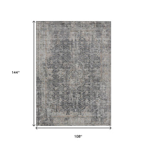 HomeRoots 9' Charcoal and Silver Abstract Washable Area Rug – Durable Indoor/Outdoor Design for Modern Spaces 616608